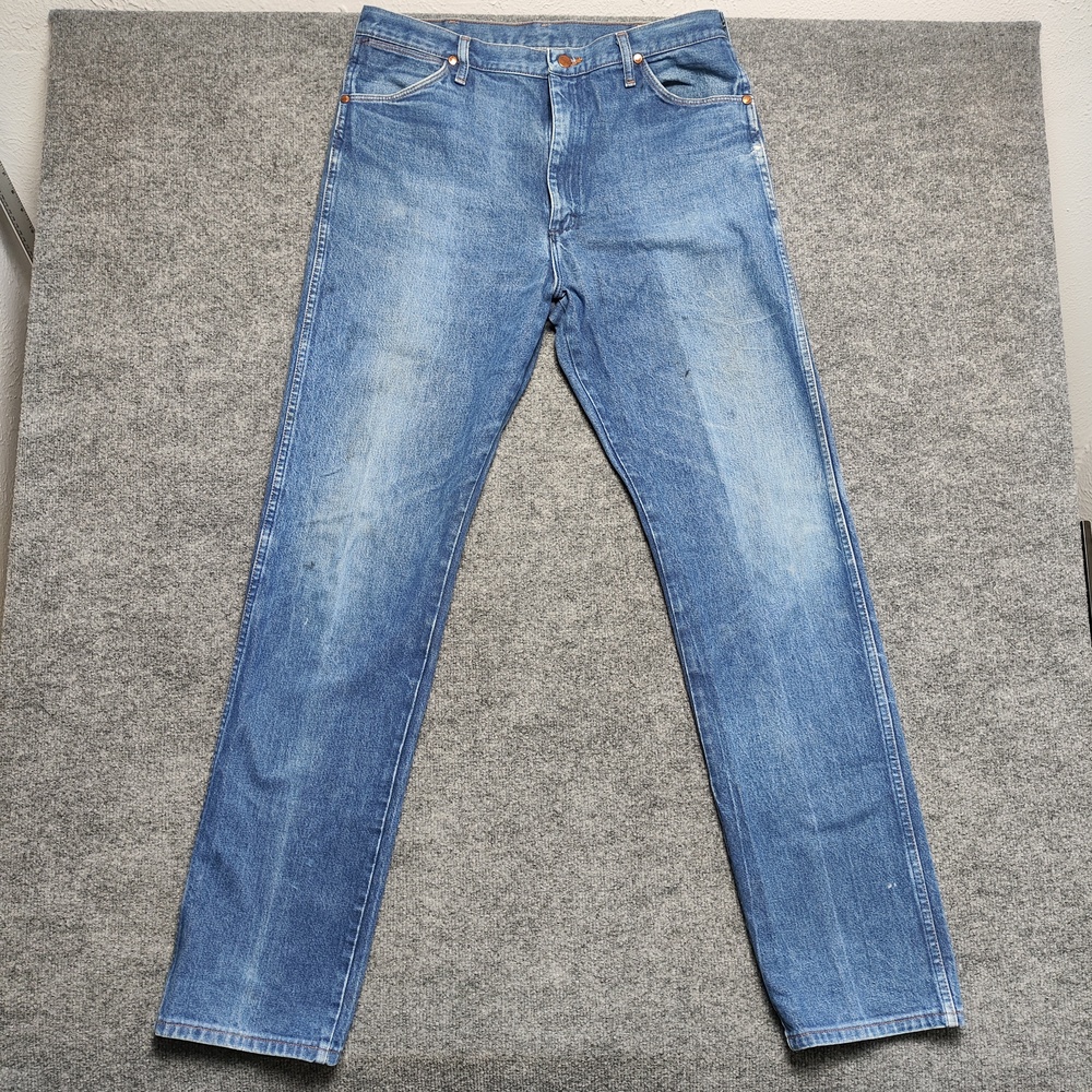 Vintage Wrangler 13MWZ Jeans Mens 38x35 Blue Cowboy Cut Straight Denim USA